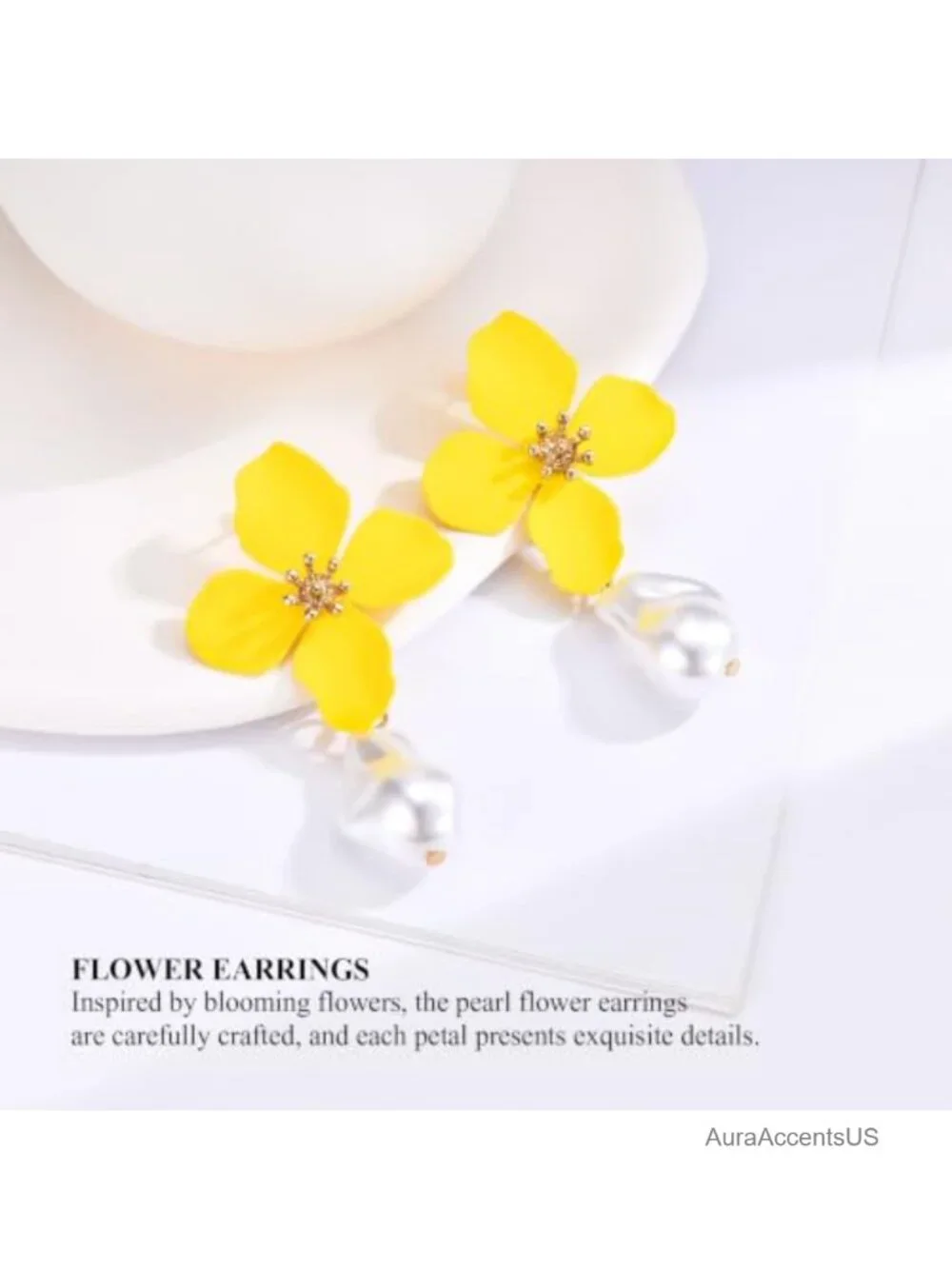 Flower Statement Earrings Oversized 14k Gold Plated Pearl Dangle Jewelry